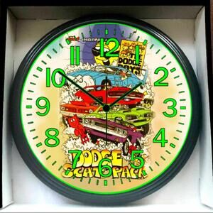 Dodge Scat Pack Challenger Charger Hemi Glow In The Dark Wall Clock New!
